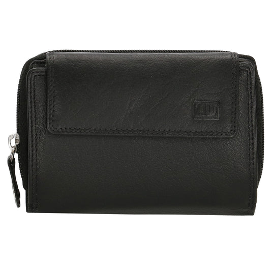 Lederbörse 13x9cm mit Überschlag in Schwarz und RFID-Schutz - leder-accessoires.com