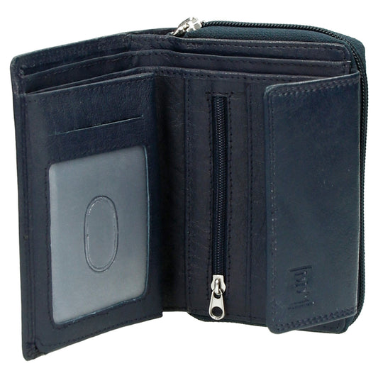 Lederbörse 13x9cm mit Überschlag in Blau und RFID-Schutz