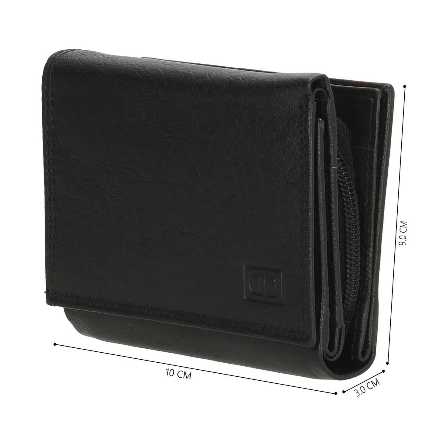 Lederbörse 10x9cm mit Überschlag in Schwarz und RFID-Schutz