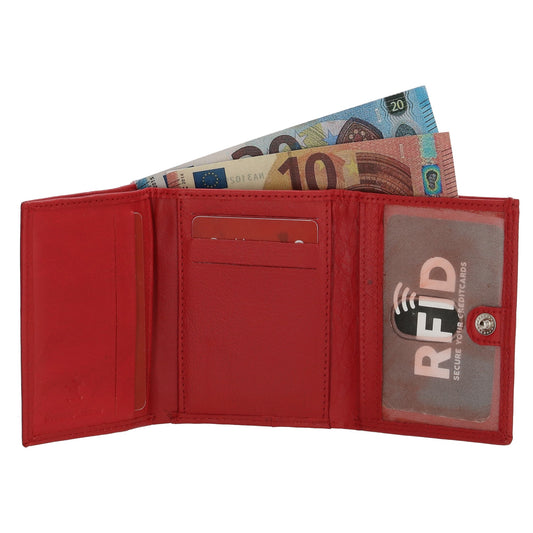 Lederbörse 10x9cm mit Überschlag in Rot und RFID-Schutz