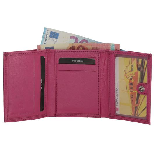 Lederbörse 10x9cm mit Überschlag in Fuchsia|Pink und RFID-Schutz