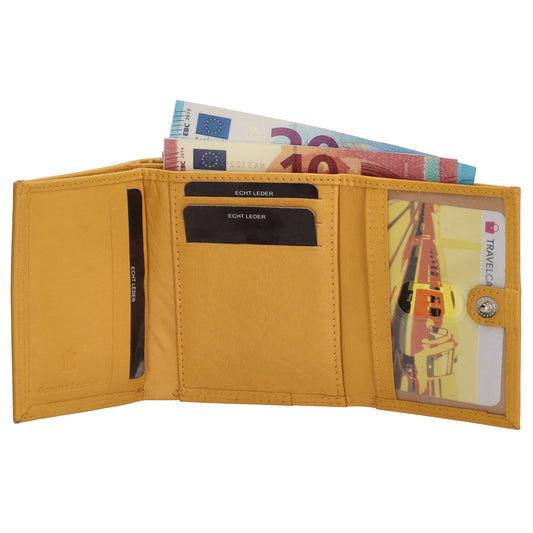 Lederbörse 10x9cm mit Überschlag in Gelb und RFID-Schutz