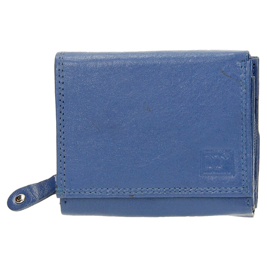 Lederbörse 10x9cm mit Überschlag in Jeansblau und RFID-Schutz