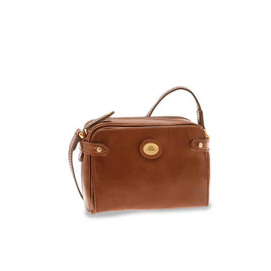 Umhängetasche|Crossover The Bridge 22 x 15cm in Cognac mit Reißverschluss - leder-accessoires.com