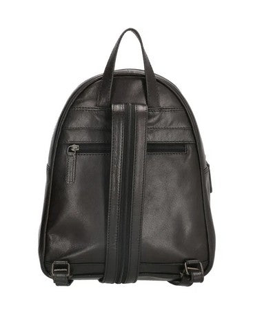 Rucksack aus Leder in Schwarz mit Reißverschluss und Vortasche