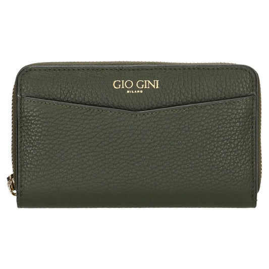 Lederbörse 16x10,5cm in Oliv mit Reißverschluss- und Druckknopffach - leder-accessoires.com