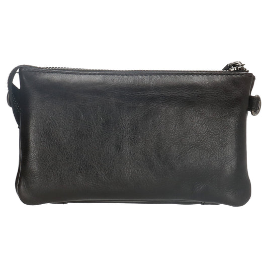 Umhängetasche| Mini Bag 20,5 x 12cm in Schwarz aus Leder mit Vortasche - leder-accessoires.com