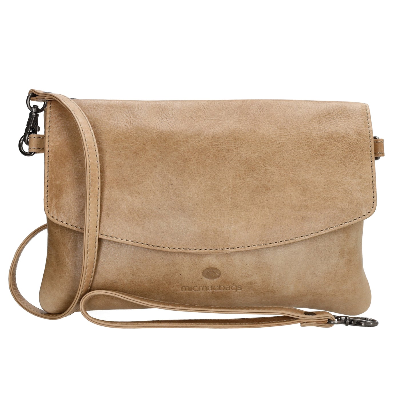 Clutch in Beige 26x17 cm aus Leder mit Überschlag