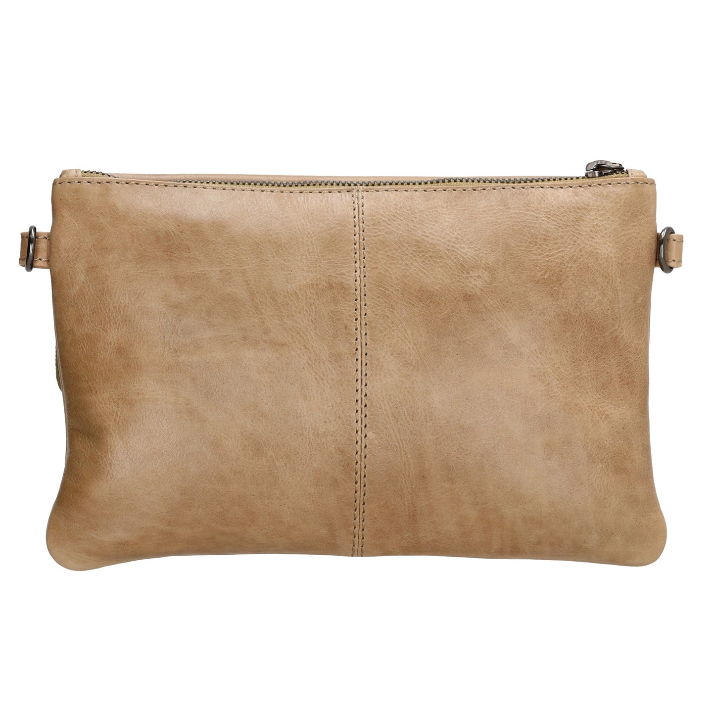 Clutch in Beige 26x17 cm aus Leder mit Überschlag