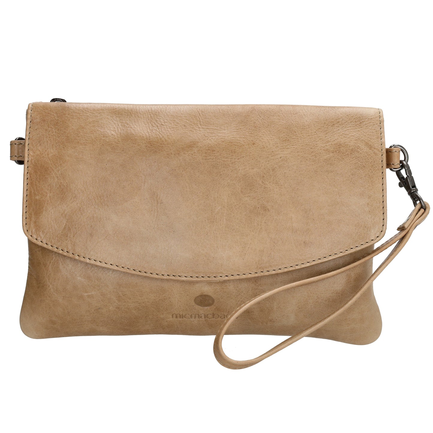 Clutch in Beige 26x17 cm aus Leder mit Überschlag