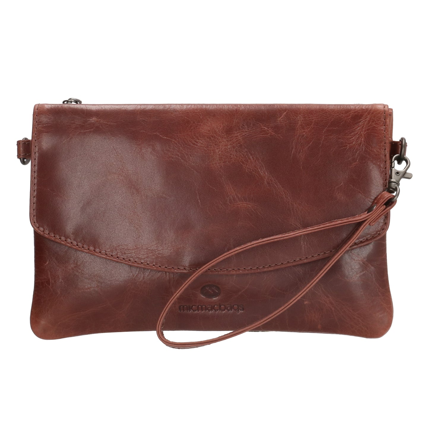 Clutch in Cognac 26x17 cm aus Leder mit Überschlag