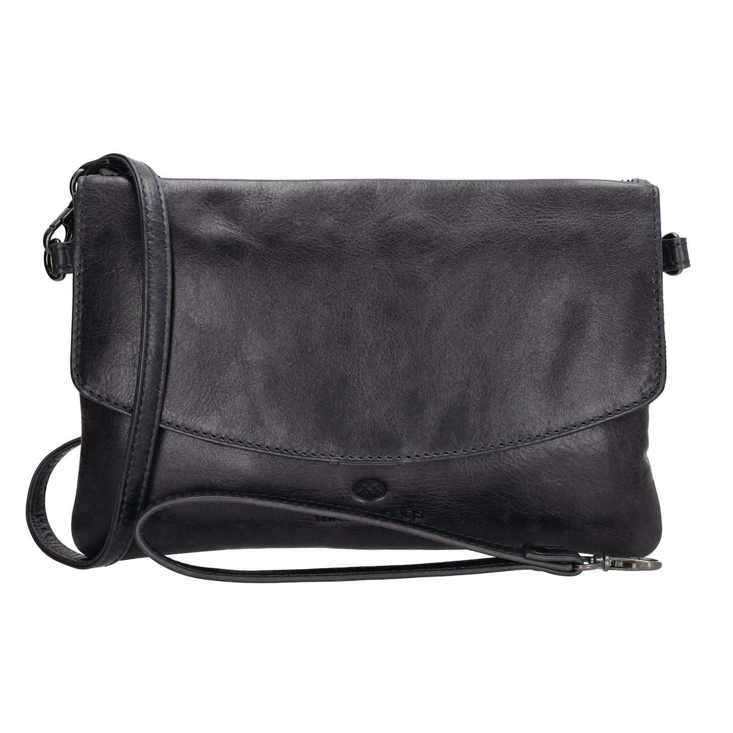 Clutch in Dunkelblau 26x17 cm aus Leder mit Überschlag