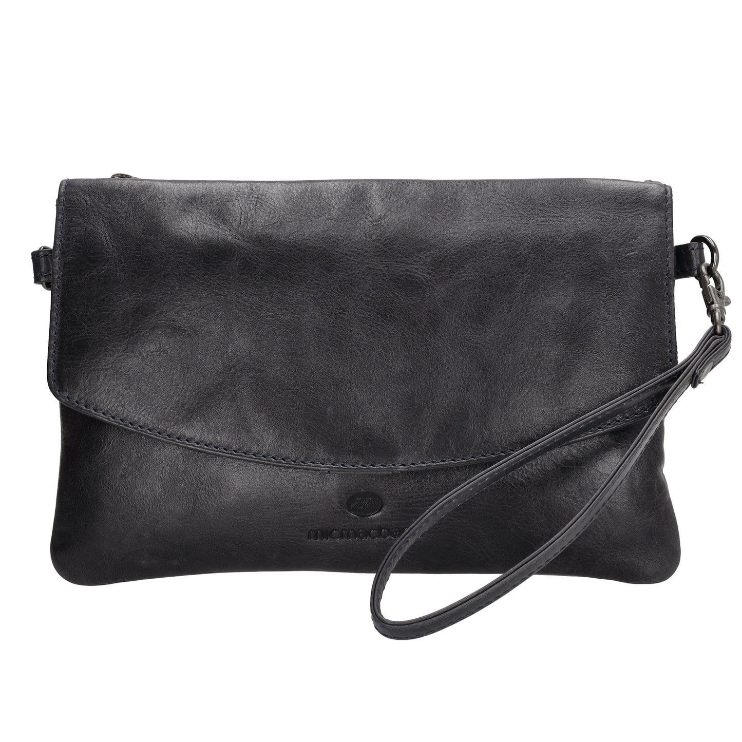 Clutch in Dunkelblau 26x17 cm aus Leder mit Überschlag