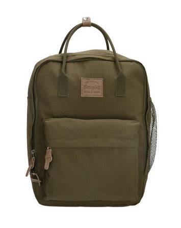 Business-|Schulrucksack mit Vortasche und Kurzgriff in Olivgrün - leder-accessoires.com