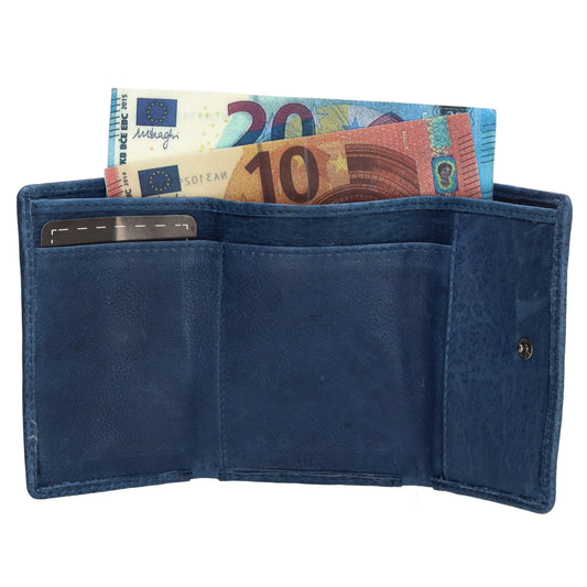 Lederbörse 10x8cm mit Überschlag in Jeansblau und RFID-Schutz