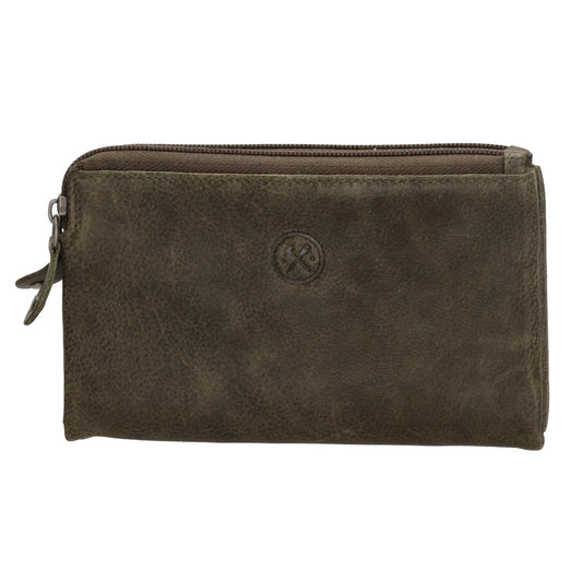 Lederbörse 16,5x9cm mit Reißverschluss in Oliv und RFID-Schutz - leder-accessoires.com