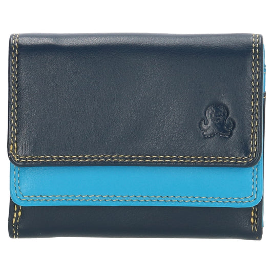 Lederbörse bunt 10,5x8,5cm in Blau mit Überschlag und RFID-Schutz - leder-accessoires.com