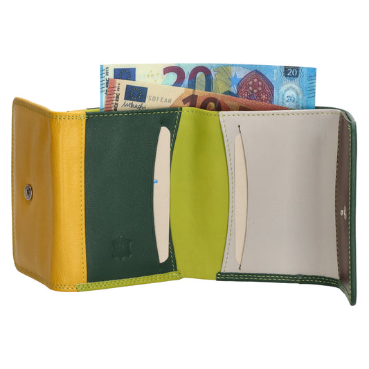 Lederbörse bunt 10,5x8,5cm in Grün mit Überschlag und RFID-Schutz