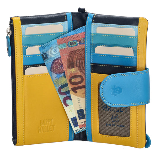 Lederbörse 17x9,5cm in Blau mit Riegel und RFID-Schutz