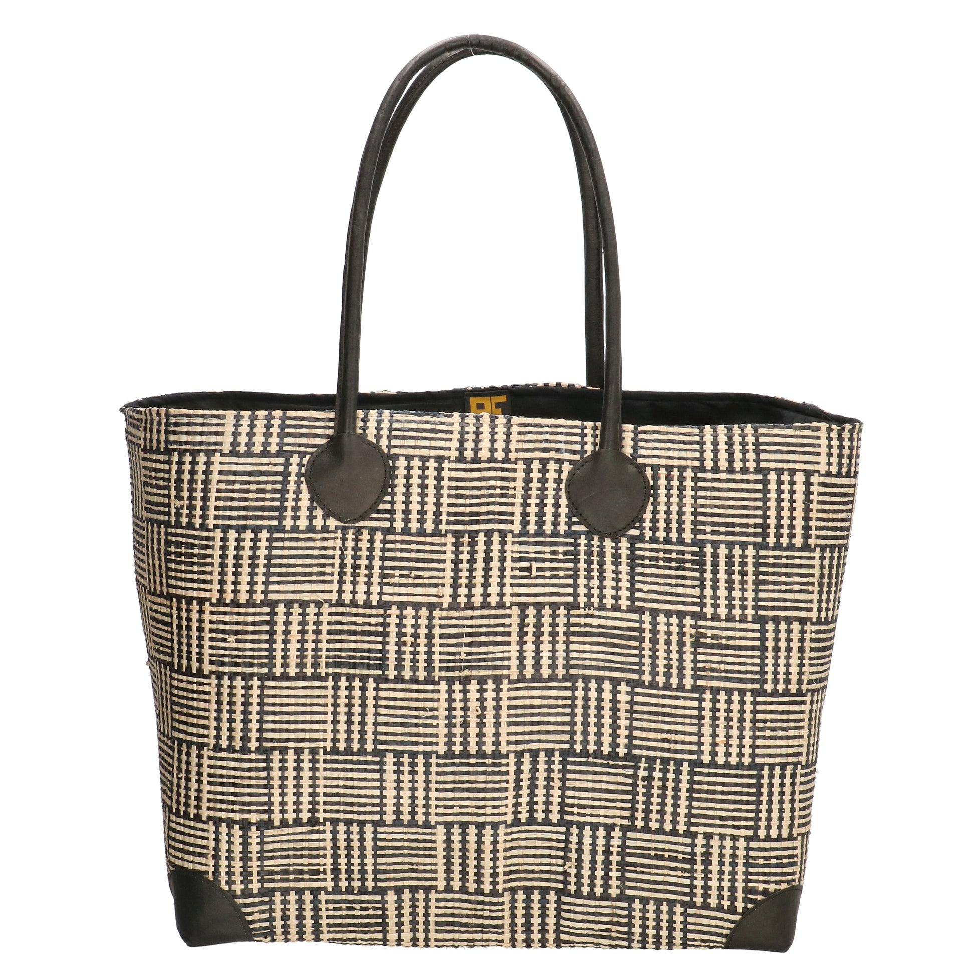 Basttasche-| Korb 37 x 35cm in Schwarz| Natur mit Kordelzug innen - leder-accessoires.com