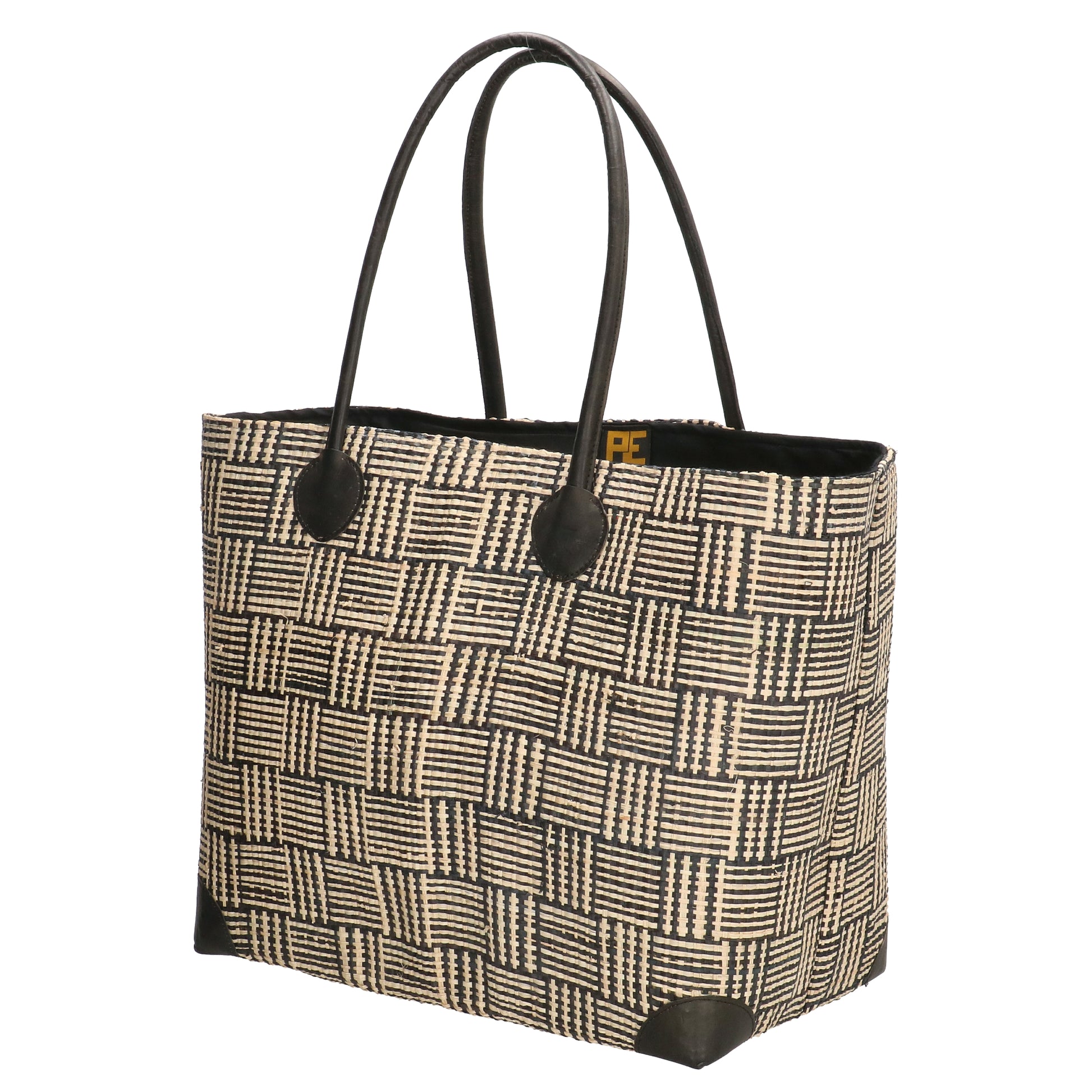 Basttasche-| Korb 37 x 35cm in Schwarz| Natur mit Kordelzug innen - leder-accessoires.com