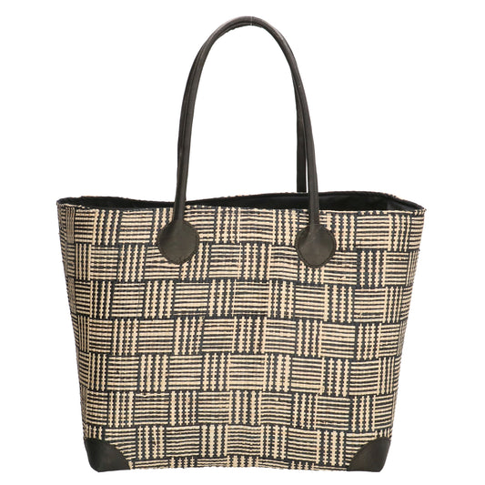 Basttasche-| Korb 37 x 35cm in Schwarz| Natur mit Kordelzug innen - leder-accessoires.com