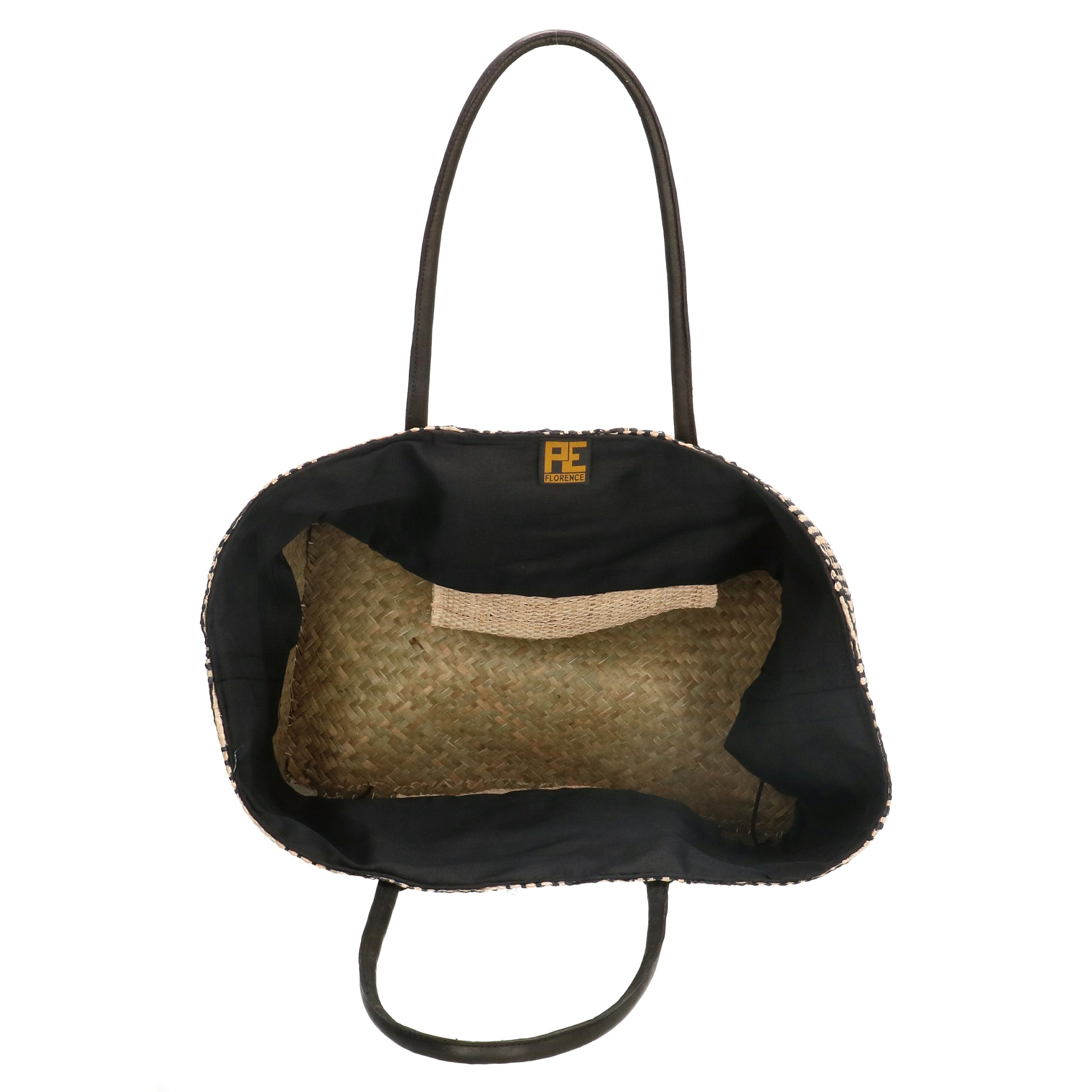 Basttasche-| Korb 37 x 35cm in Schwarz| Natur mit Kordelzug innen - leder-accessoires.com