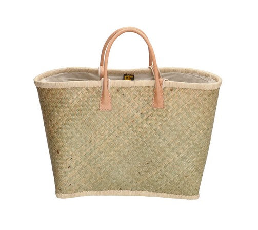 Basttasche 37 x 35 x 23cm in Beige mit Kordelverschluss