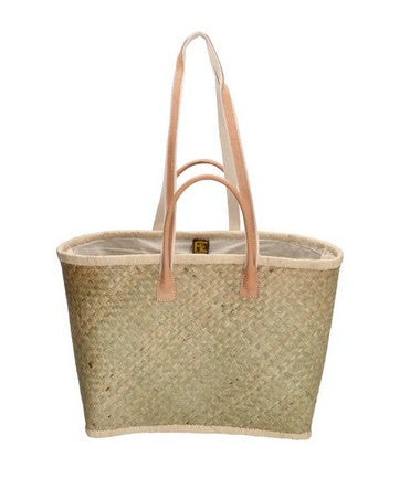 Basttasche 37 x 35 x 23cm in Beige mit Kordelverschluss