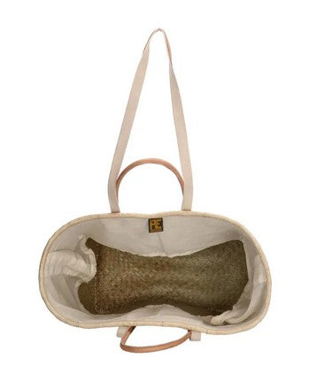 Basttasche 37 x 35 x 23cm in Beige mit Kordelverschluss