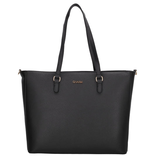XXL Shopper 45x31cm in Schwarz mit Reißverschluss und Laptopfach - leder-accessoires.com