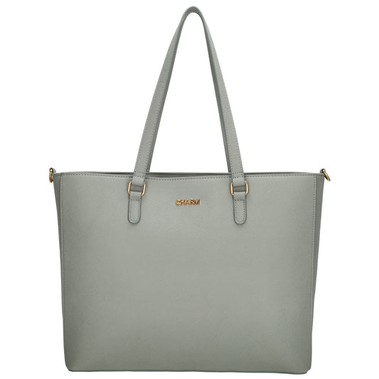 XXL Shopper 45x31cm in Hellgrau mit Reißverschluss und Laptopfach - leder-accessoires.com