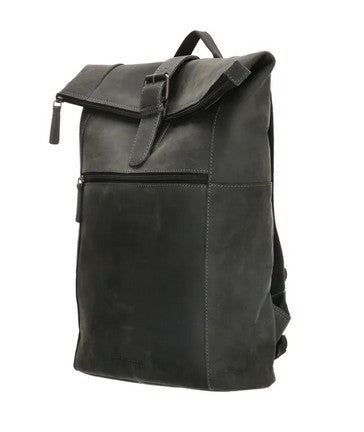 Rolltop Rucksack aus Leder in Schwarz mit Steckschloss
