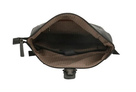 Rolltop Rucksack aus Leder in Schwarz mit Steckschloss