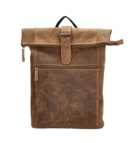 Rolltop Rucksack aus Leder in Cognac mit Steckschloss