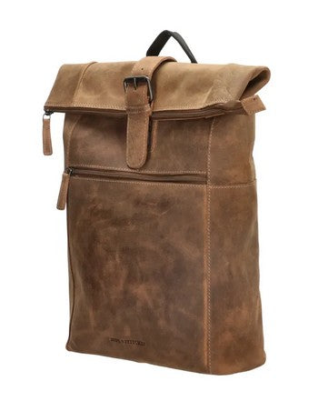 Rolltop Rucksack aus Leder in Cognac mit Steckschloss