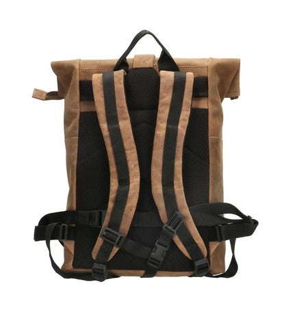 Rolltop Rucksack aus Leder in Cognac mit Steckschloss
