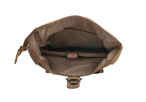Rolltop Rucksack aus Leder in Cognac mit Steckschloss