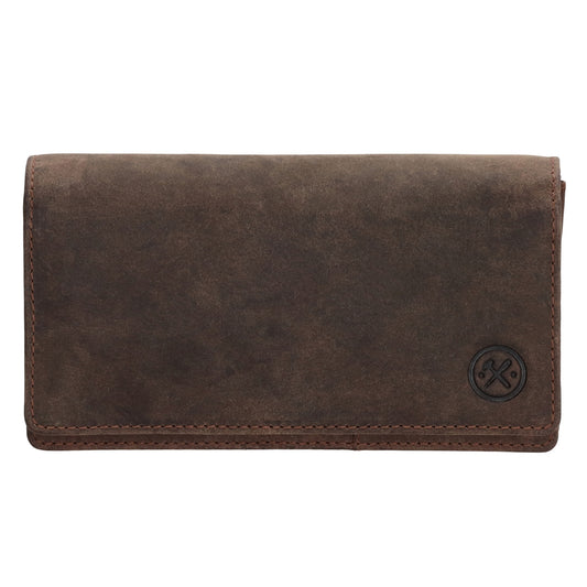 Lederbörse|Handyfähig 15,5x9cm in Braun mit Überschlag und RFID-Schutz - leder-accessoires.com
