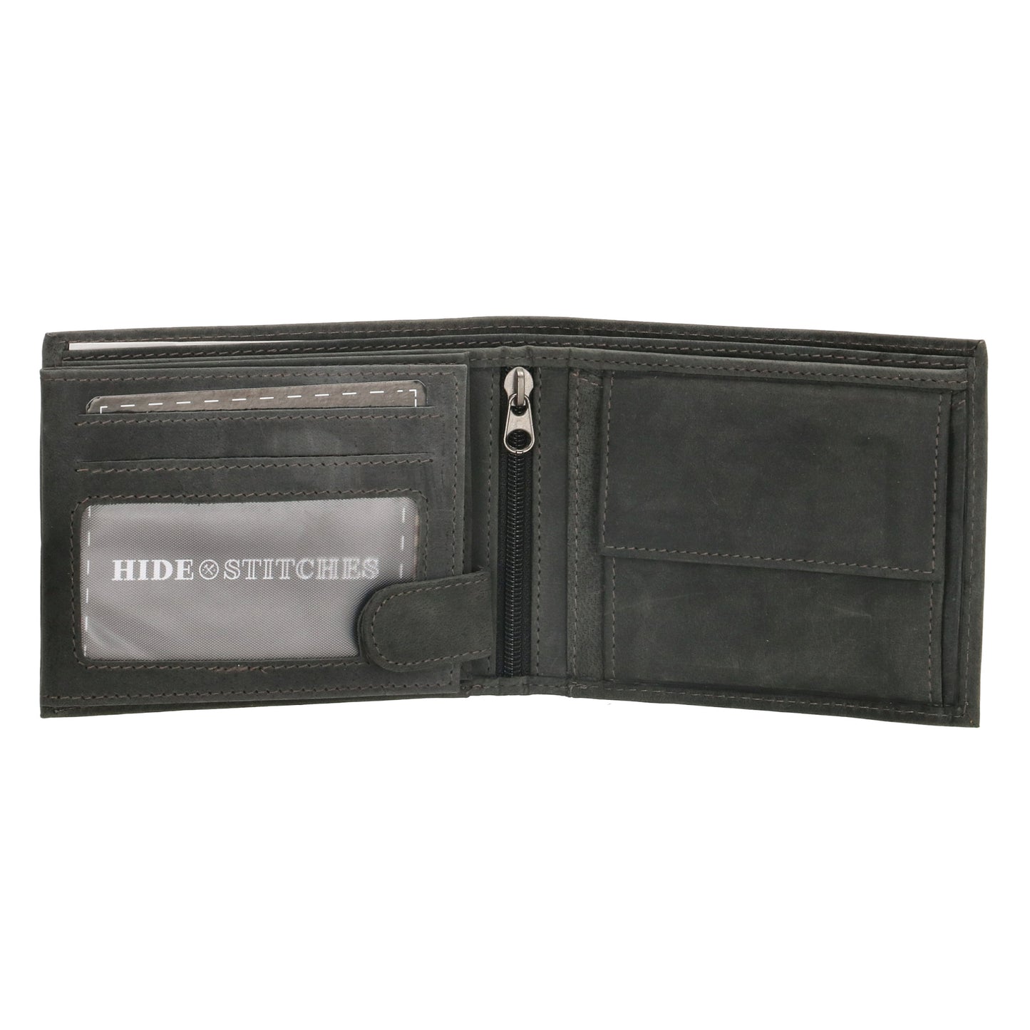Geldbörse Querformat 12 x 9,5cm mit Riegel in Schwarz aus Leder