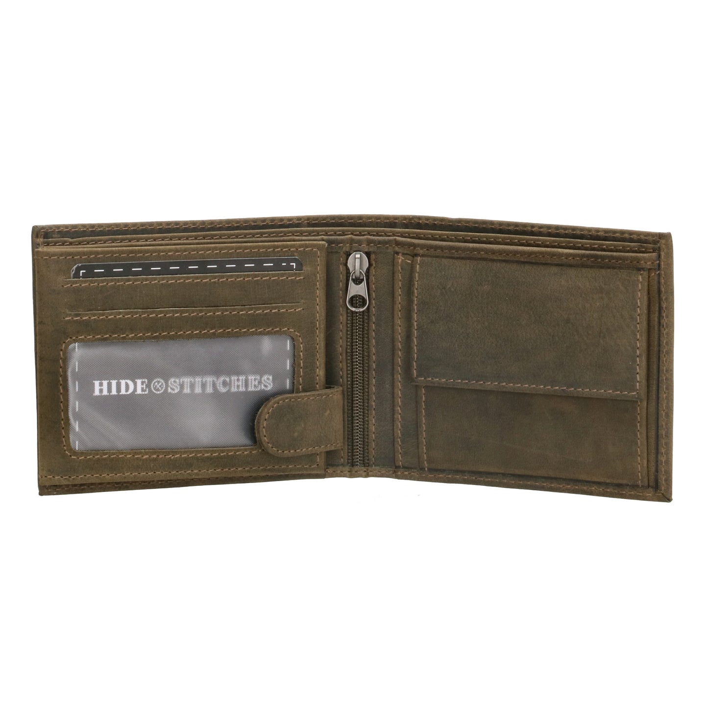 Geldbörse Querformat 12 x 9,5cm mit Riegel in Olivgrün aus Leder