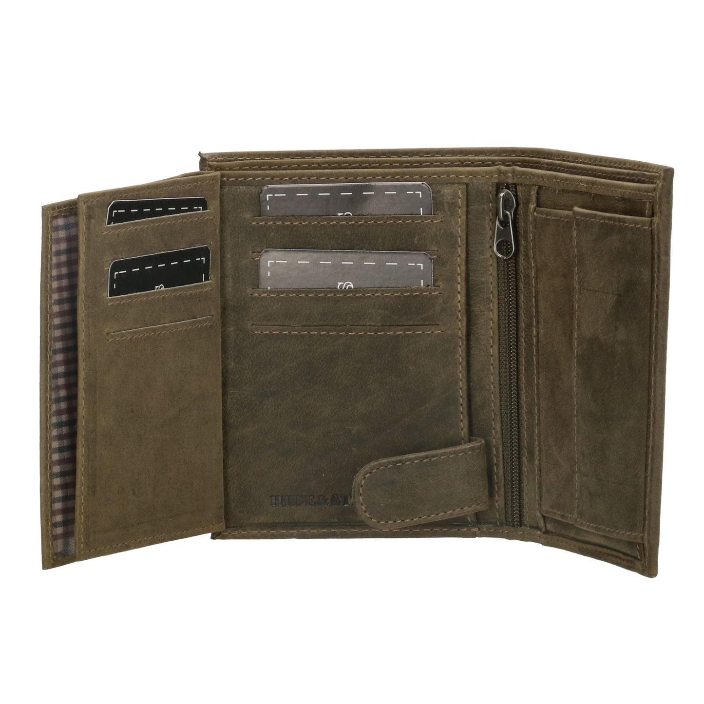 Geldbörse Hochformat 12 x 9cm mit Riegel in Olivgrün aus Leder