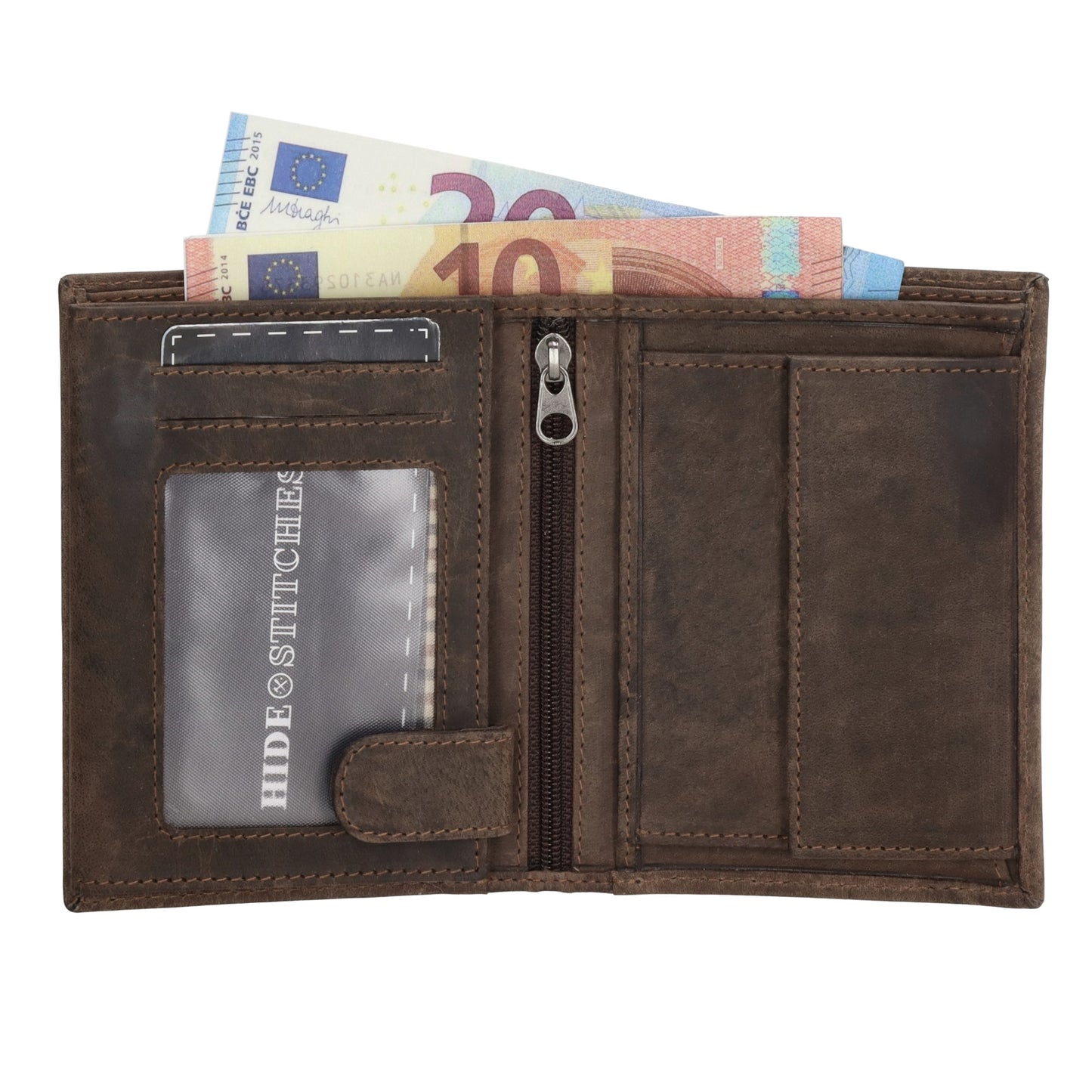 Geldbörse Hochformat 12 x 9cm mit Riegel in Braun aus Leder