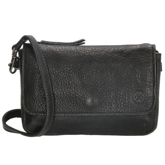 Schultertasche 18x11cm in Schwarz aus Leder mit Überschlag - leder-accessoires.com