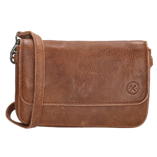 Schultertasche 18x11cm in Cognac aus Leder mit Überschlag - leder-accessoires.com