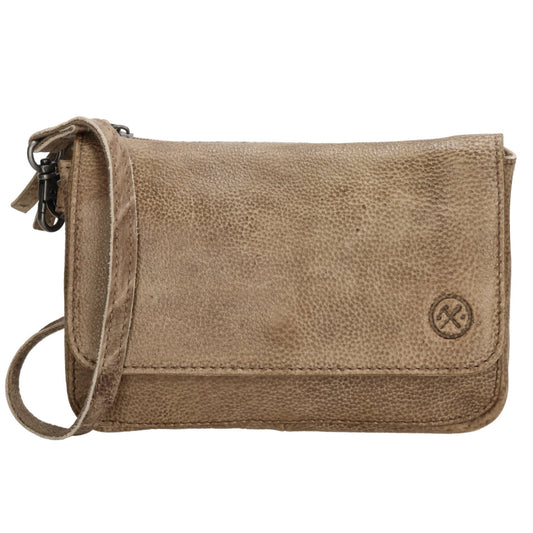 Schultertasche 18x11cm in Sand|Taupe aus Leder mit Überschlag - leder-accessoires.com