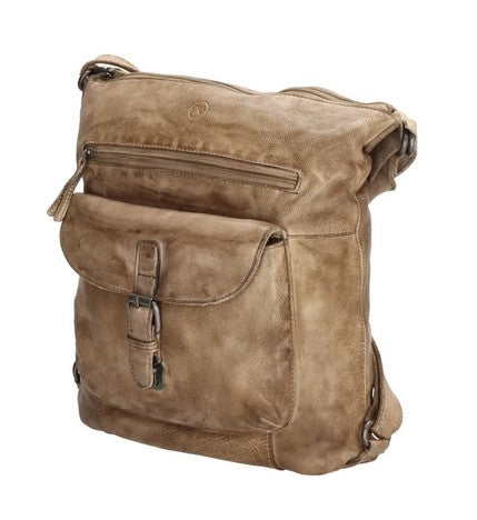 Tasche zum Rucksack aus Leder in Sand mit Vortasche