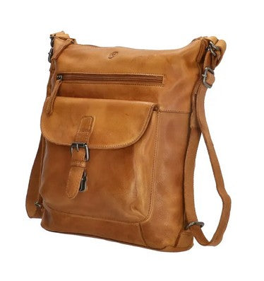 Tasche zum Rucksack aus Leder in Ocker|Gelb mit Vortasche