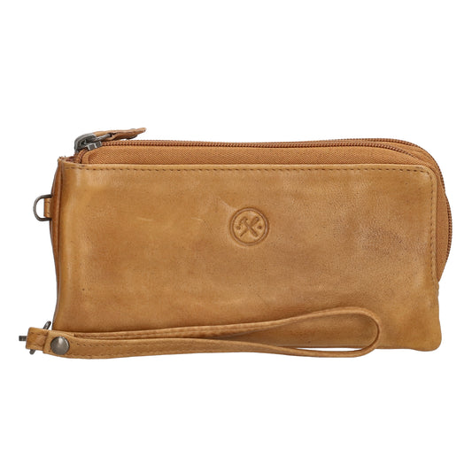Lederbörse|Handyfähig 18,5x9cm in Ocker|Senfgelb mit Reißverschluss und RFID-Schutz - leder-accessoires.com