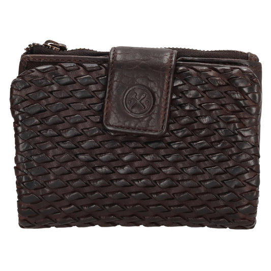 Lederbörse 14x10cm aus Flecht in Braun mit Riegel und RFID-Schutz - leder-accessoires.com